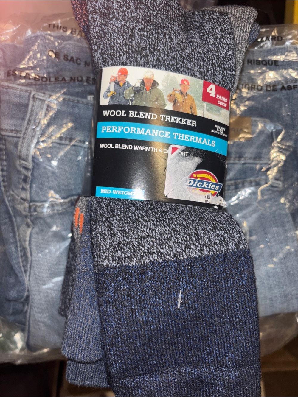4 Dickies Two-Tone Gray and Navy Wool Blend Trekker Socks - Performance Thermals